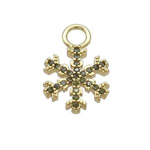 Copper Snowflake Pendant Pave Zircon Christmas Gold Plated, approx 12mm, 3mm hole [FN37174]