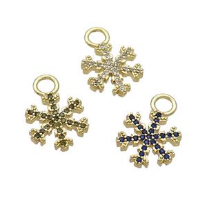 Copper Snowflake Pendant Pave Zircon Christmas Gold Plated Mixed, approx 12mm, 3mm hole [FN37175]