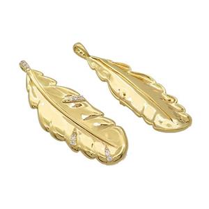Copper Leaf Pendant Pave Zircon Gold Plated, approx 13-40mm [FN37176]
