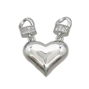 Copper Heart Pendant Pave Zircon 2loops Platinum Plated, approx 16mm, 6-7mm [FN37177]