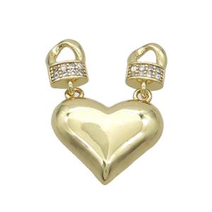 Copper Heart Pendant Pave Zircon 2loops Gold Plated, approx 16mm, 6-7mm [FN37178]