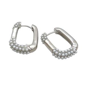 Copper Latchback Earrings Pave Pearlized Resin Platinum Plated, approx 20-25mm [FN37201]