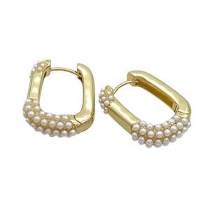 Copper Latchback Earrings Pave Pearlized Resin Gold Plated, approx 20-25mm [FN37202]