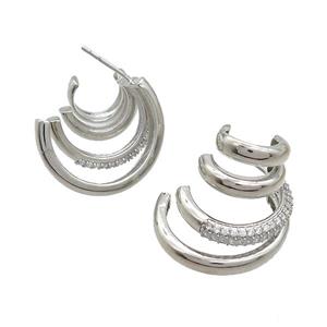 Copper Stud Earrings Pave Zircon Platinum Plated, approx 13-24mm [FN37203]