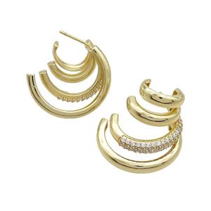 Copper Stud Earrings Pave Zircon Gold Plated, approx 13-24mm [FN37204]