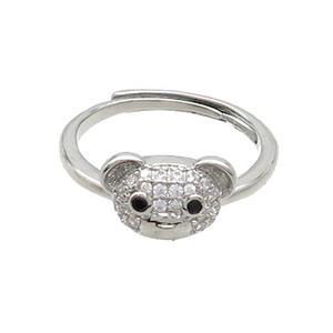 Copper Rings Pave Zircon Bear Adjustable Platinum Plated, approx 8-12mm, 18mm dia [FN37217]