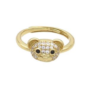 Copper Rings Pave Zircon Bear Adjustable Gold Plated, approx 8-12mm, 18mm dia [FN37218]
