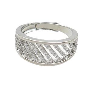 Copper Rings Pave Zircon Adjustable Platinum Plated, approx 4-10mm, 18mm dia [FN37219]