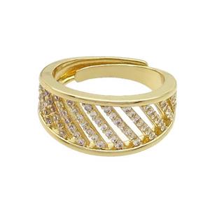 Copper Rings Pave Zircon Adjustable Gold Plated, approx 4-10mm, 18mm dia [FN37220]
