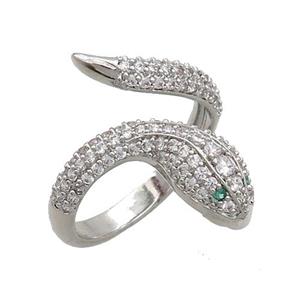 Copper Snake Rings Pave Zircon Platinum Plated, approx 4-7mm, 18mm dia [FN37221]