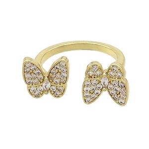 Copper Butterfly Rings Pave Zircon Gold Plated, approx 9-10mm, 18mm dia [FN37224]