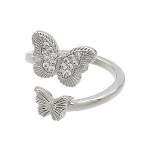 Copper Butterfly Rings Pave Zircon Platinum Plated, approx 8mm, 13mm, 18mm dia [FN37225]