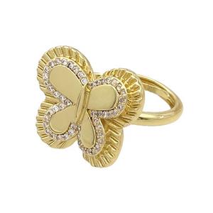 Copper Butterfly Rings Pave Zircon Adjustable Gold Plated, approx 16-19mm, 18mm dia [FN37229]