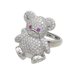 Copper Bear Rings Pave Zircon Adjustable Platinum Plated, approx 20-25mm, 18mm dia [FN37230]