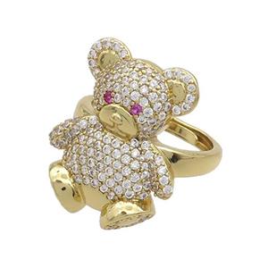 Copper Bear Rings Pave Zircon Adjustable Gold Plated, approx 20-25mm, 18mm dia [FN37231]