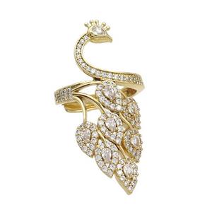 Copper Peacock Rings Pave Zircon Adjustable Gold Plated, approx 15-38mm, 18mm dia [FN37237]