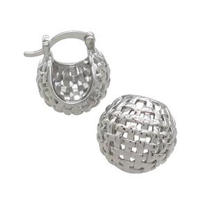 Copper Latchback Earrings Hollow Platinum Plated, approx 18mm [FN37250]
