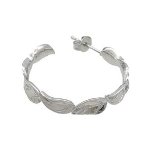 Copper Stud Earrings Leaf Platinum Plated, approx 26mm [FN37270]