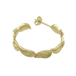 Copper Stud Earrings Leaf Gold Plated, approx 26mm [FN37271]