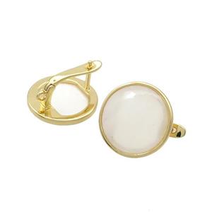 Copper Latchback Earrings Pave Shell Gold Plated, approx 17.5mm [FN37284]