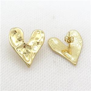 Copper Stud Earrings Heart Hammered Gold Plated, approx 22-28mm [FN37285]