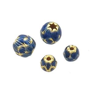 Copper Lotus Beads Blue Cloisonne Round Gold Plated, approx 5mm [FN37286-5MM]