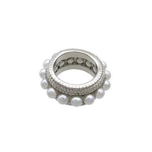 Copper Rondelle Beads Pave Pearlized Resin Large Hole Circle Platinum Plated, approx 12mm, 7mm hole [FN37292]