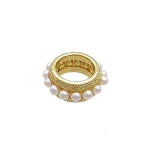 Copper Rondelle Beads Pave Pearlized Resin Large Hole Circle Gold Plated, approx 12mm, 7mm hole [FN37293]