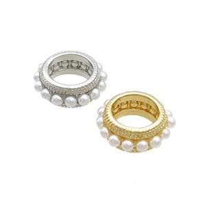 Copper Rondelle Beads Pave Pearlized Resin Large Hole Circle Mixed, approx 12mm, 7mm hole [FN37294]