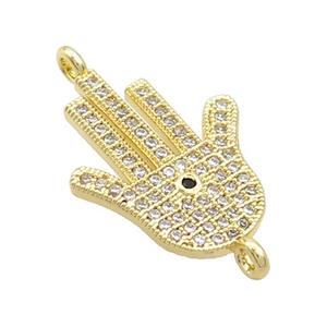 Copper Hamsahand Connector Pave Zircon Gold Plated, approx 18-22mm [FN37302]