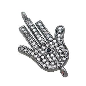 Copper Hamsahand Connector Pave Zircon Black Plated, approx 18-22mm [FN37304]
