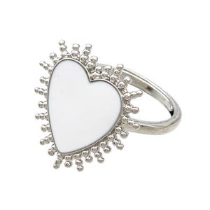 Copper Rings Heart White Enamel Adjustable Platinum Plated, approx 19mm, 18mm dia [FN37314]