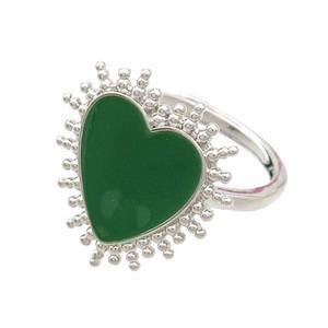 Copper Rings Heart Green Enamel Adjustable Platinum Plated, approx 19mm, 18mm dia [FN37317]