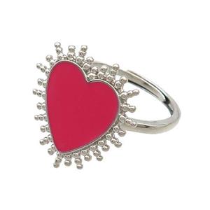 Copper Rings Heart Red Enamel Adjustable Platinum Plated, approx 19mm, 18mm dia [FN37318]
