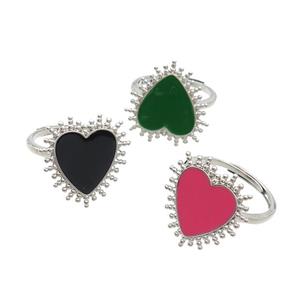 Copper Rings Heart Enamel Adjustable Platinum Plated Mixed, approx 19mm, 18mm dia [FN37319]