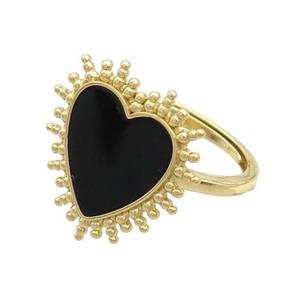 Copper Rings Heart Black Enamel Adjustable Gold Plated, approx 19mm, 18mm dia [FN37321]