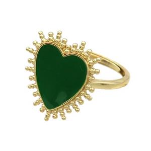 Copper Rings Heart Green Enamel Adjustable Gold Plated, approx 19mm, 18mm dia [FN37323]