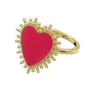 Copper Rings Heart Red Enamel Adjustable Gold Plated, approx 19mm, 18mm dia [FN37324]