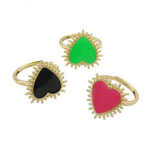 Copper Rings Heart Enamel Adjustable Gold Plated Mixed, approx 19mm, 18mm dia [FN37325]