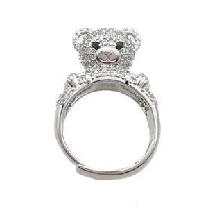 Copper Bear Rings Pave Zircon Adjustable Platinum Plated, approx 14mm, 18mm dia [FN37326]