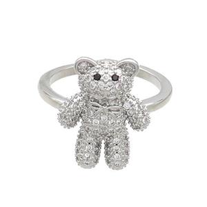 Copper Bear Rings Pave Zircon Platinum Plated, approx 14-17mm, 18mm dia [FN37329]