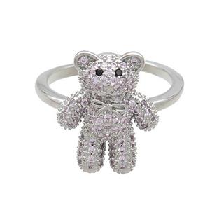 Copper Bear Rings Pave Pink Zircon Platinum Plated, approx 14-17mm, 18mm dia [FN37330]