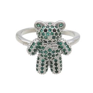 Copper Bear Rings Pave Green Zircon Platinum Plated, approx 14-17mm, 18mm dia [FN37331]