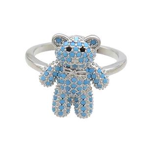 Copper Bear Rings Pave Turqblue Zircon Platinum Plated, approx 14-17mm, 18mm dia [FN37332]