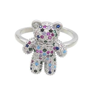 Copper Bear Rings Pave Multicolor Zircon Platinum Plated, approx 14-17mm, 18mm dia [FN37333]