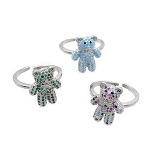 Copper Bear Rings Pave Zircon Platinum Plated Mixed, approx 14-17mm, 18mm dia [FN37334]