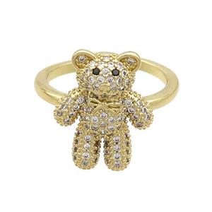 Copper Bear Rings Pave Zircon Gold Plated, approx 14-17mm, 18mm dia [FN37335]