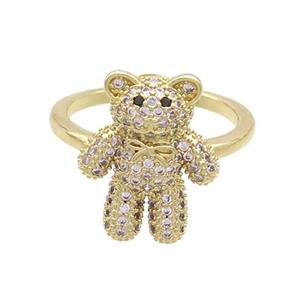 Copper Bear Rings Pave Pink Zircon Gold Plated, approx 14-17mm, 18mm dia [FN37336]