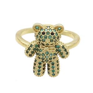 Copper Bear Rings Pave Green Zircon Gold Plated, approx 14-17mm, 18mm dia [FN37337]