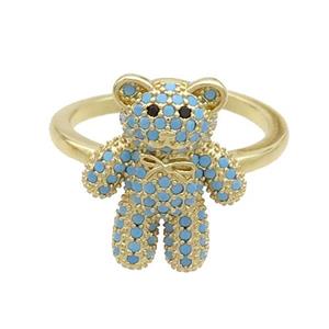 Copper Bear Rings Pave Turqblue Zircon Gold Plated, approx 14-17mm, 18mm dia [FN37338]